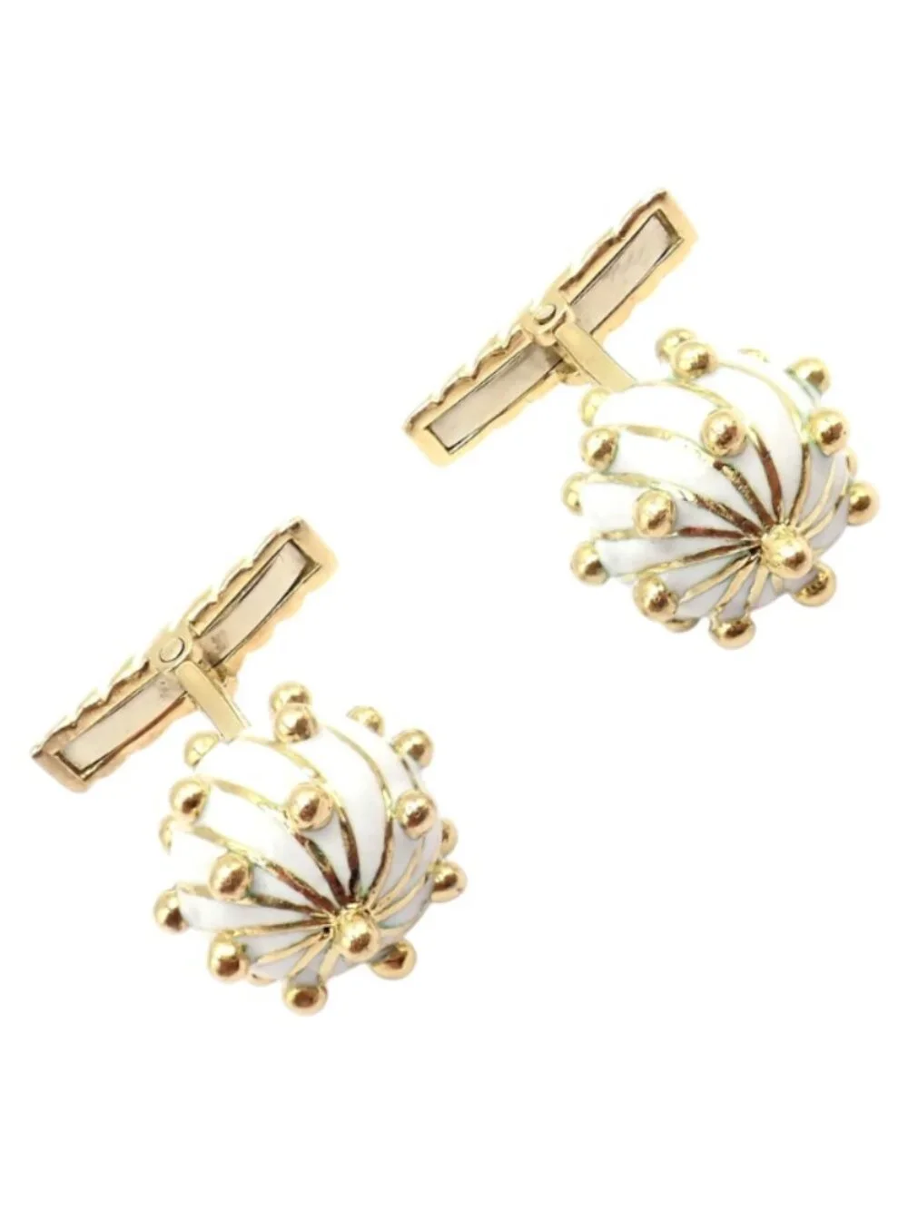 Vintage! David Webb 18k Yellow Gold White Enamel Ball Spike Cufflinks
